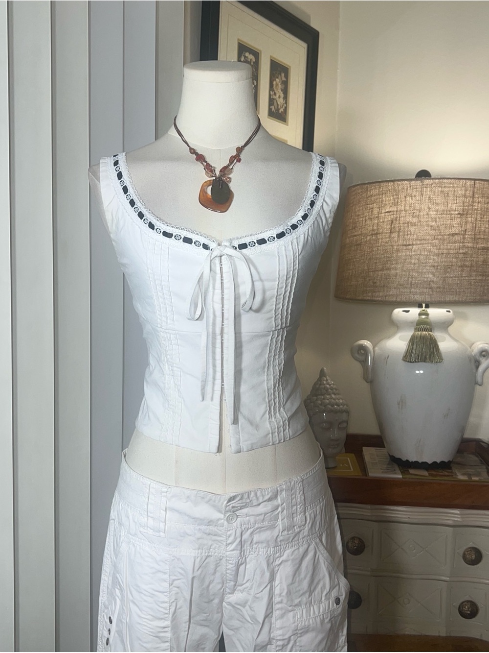 Coquette Women's White Tie-Front Corset Tank Top